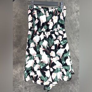 Express Dark Green Floral Strapless Jumper Romper | Size Small